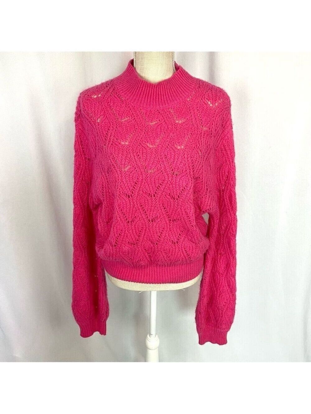 ASTR The Label Women Pointelle Sweater Cropped Pink Magenta Women’s XL